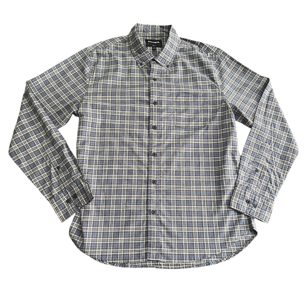 Bonobos Men's Large Slim Fit Blue Plaid Long Sleeve Button Down Shirt BSH01760S